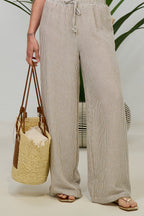 gestreifte Sommerhose, taupe-weiß