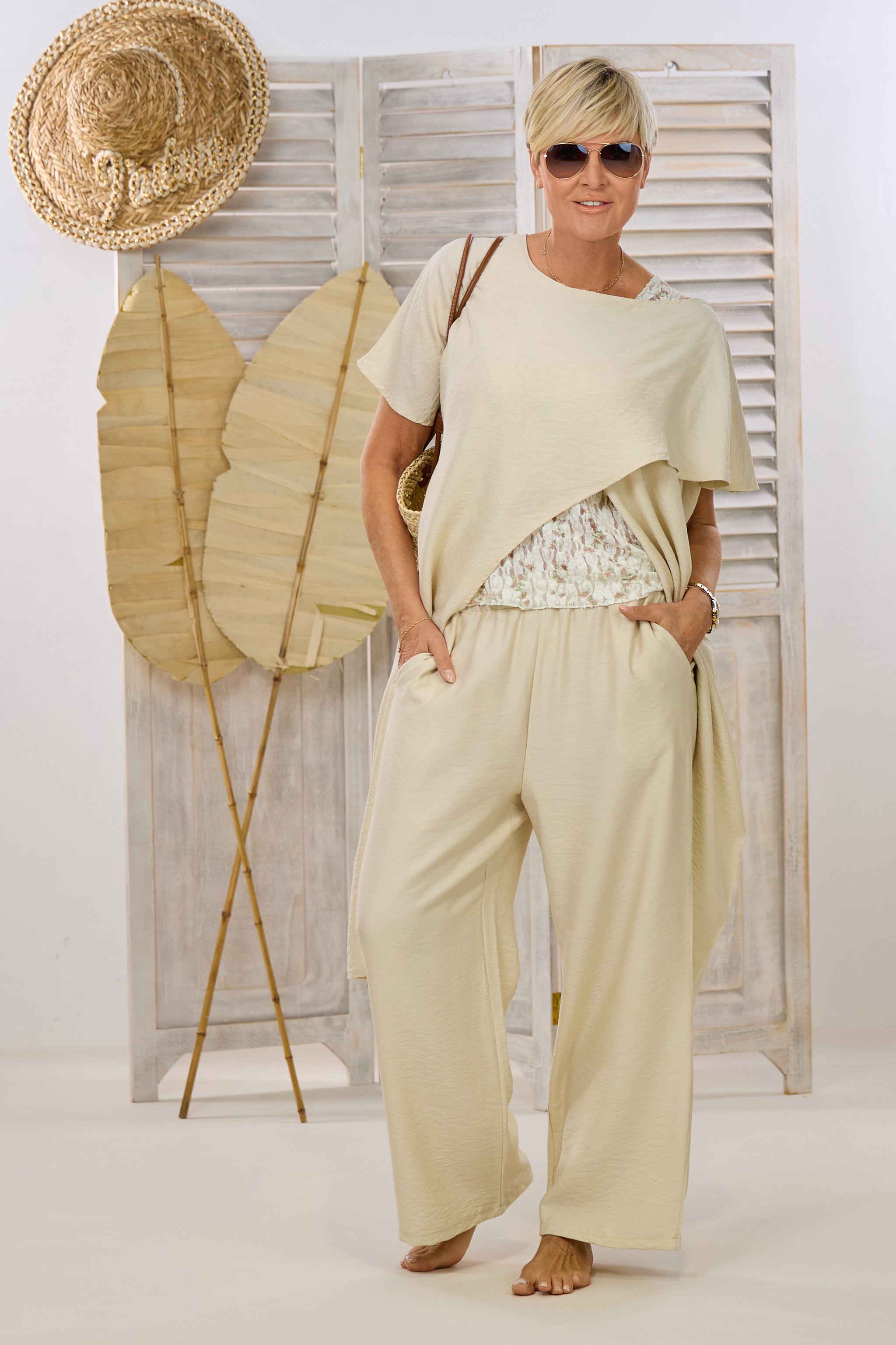 Uni Hose mit elastischem Bund, beige