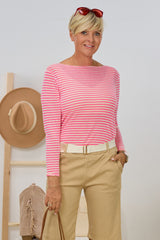 transparent longsleeve, neon pink-ecru stripes