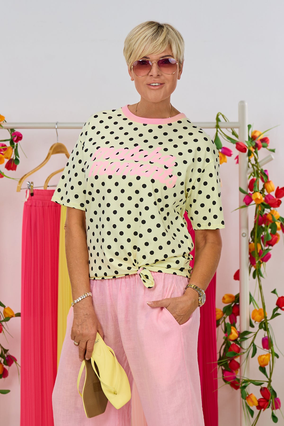 T-Shirt matcha moments, gelb-rosa