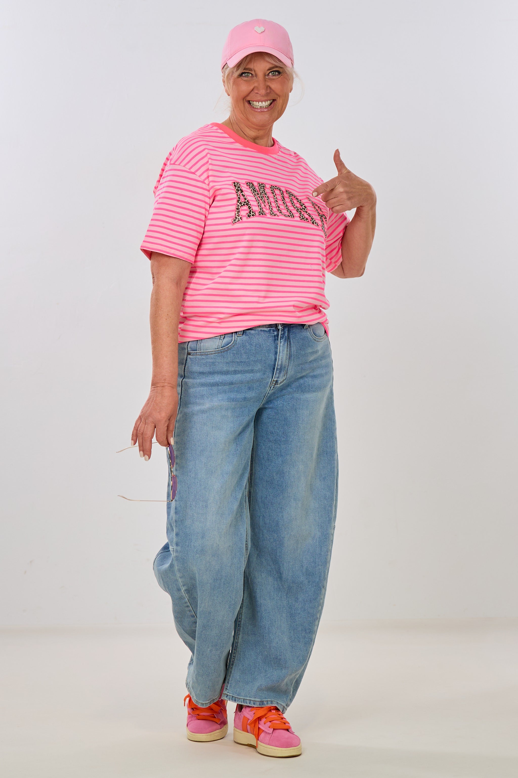 Ringel-Shirt mit süßem AMORE-Druck, rosa-leo-pink