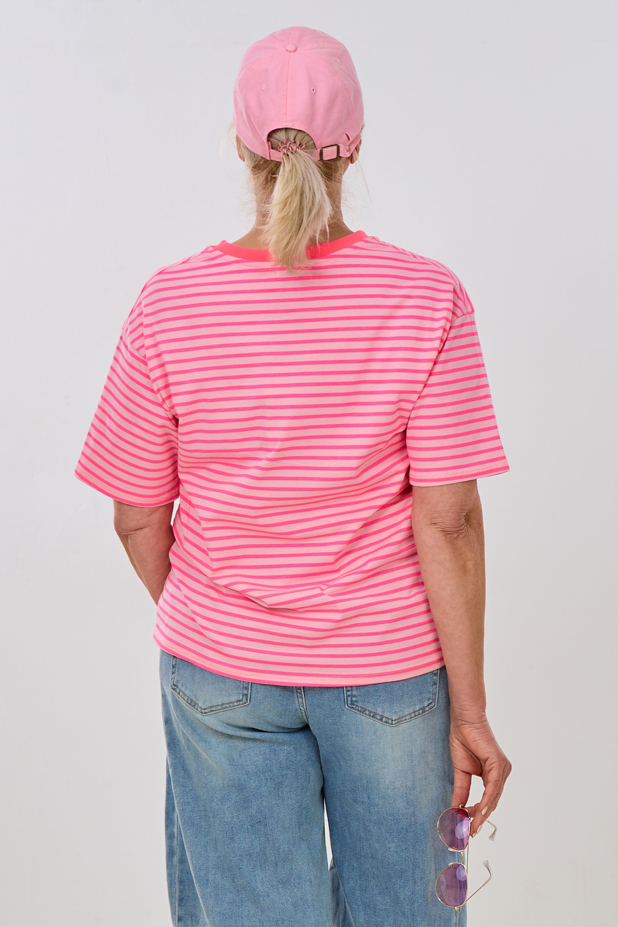 Ringel-Shirt mit süßem AMORE-Druck, rosa-leo-pink