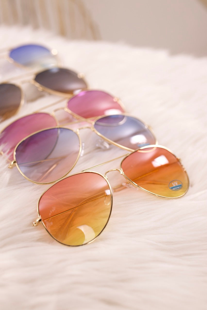 stylische "Piloten"-Sonnenbrille, gold-orange-gelb