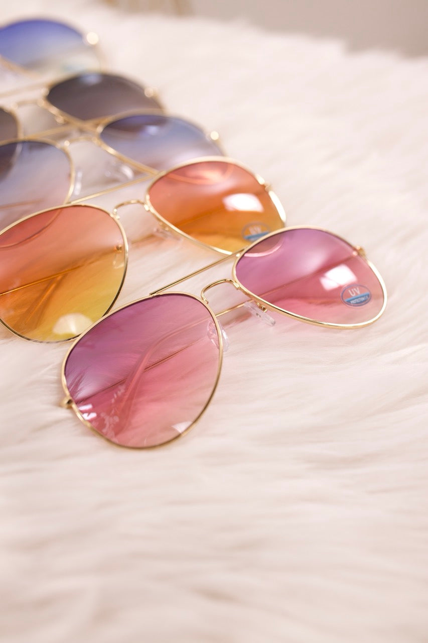 stylische "Piloten"-Sonnenbrille, gold-lila-rosa