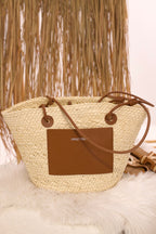 Modische Bast-Tasche, creme-braun