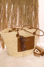 Modische Bast-Tasche, creme-braun
