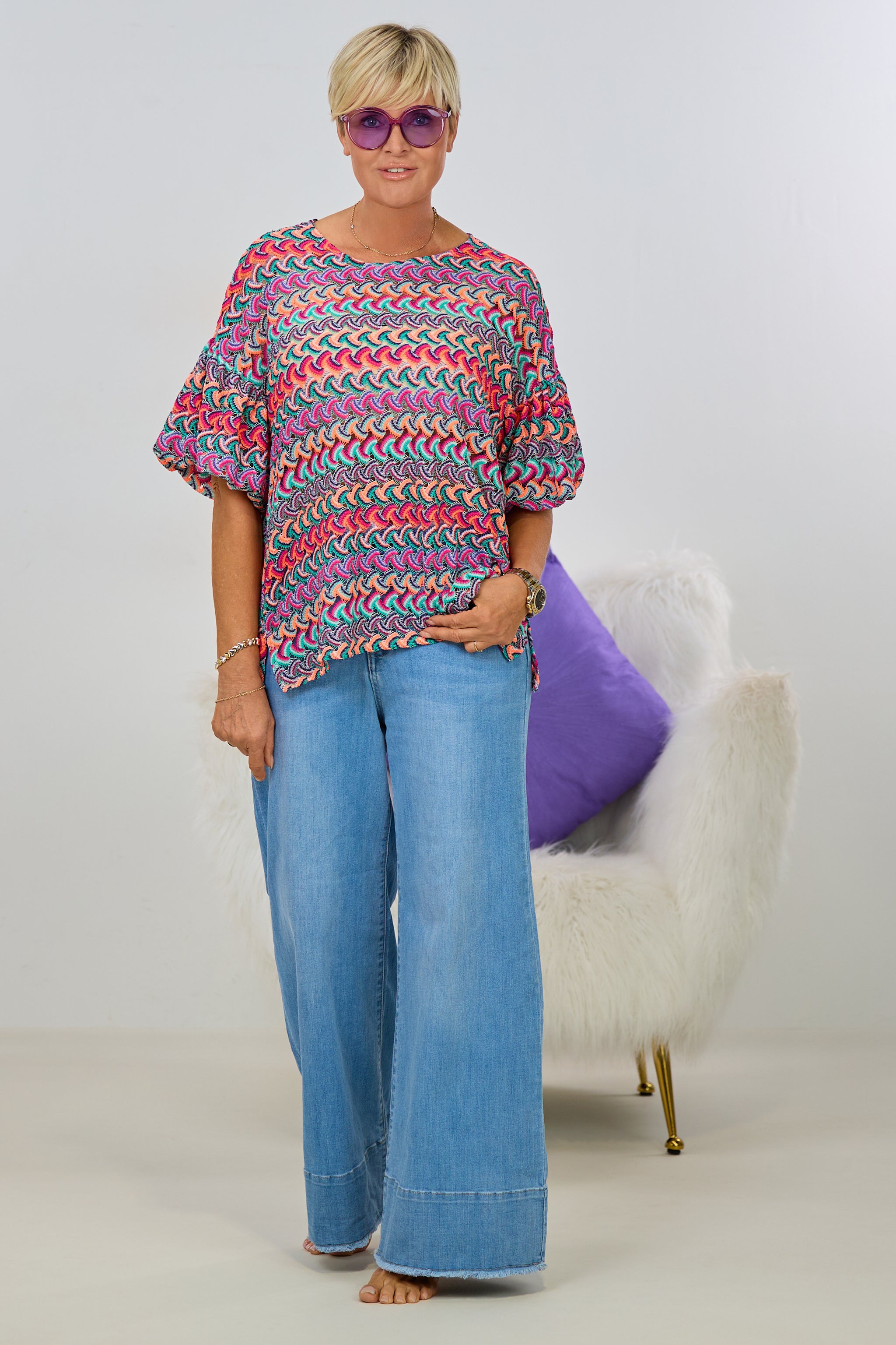 Blusenshirt mit "Puff-Ärmeln", bunt