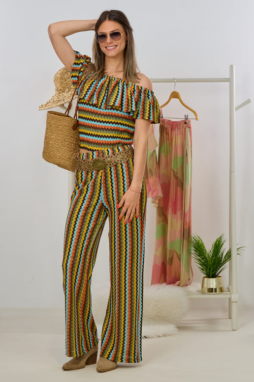 2-tlg. Set aus Carmen-Top und weiter Hose, bunt