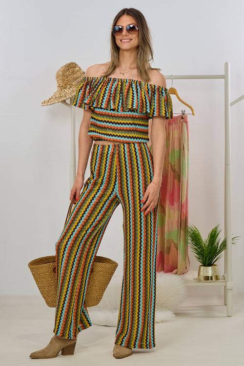 2-tlg. Set aus Carmen-Top und weiter Hose, bunt