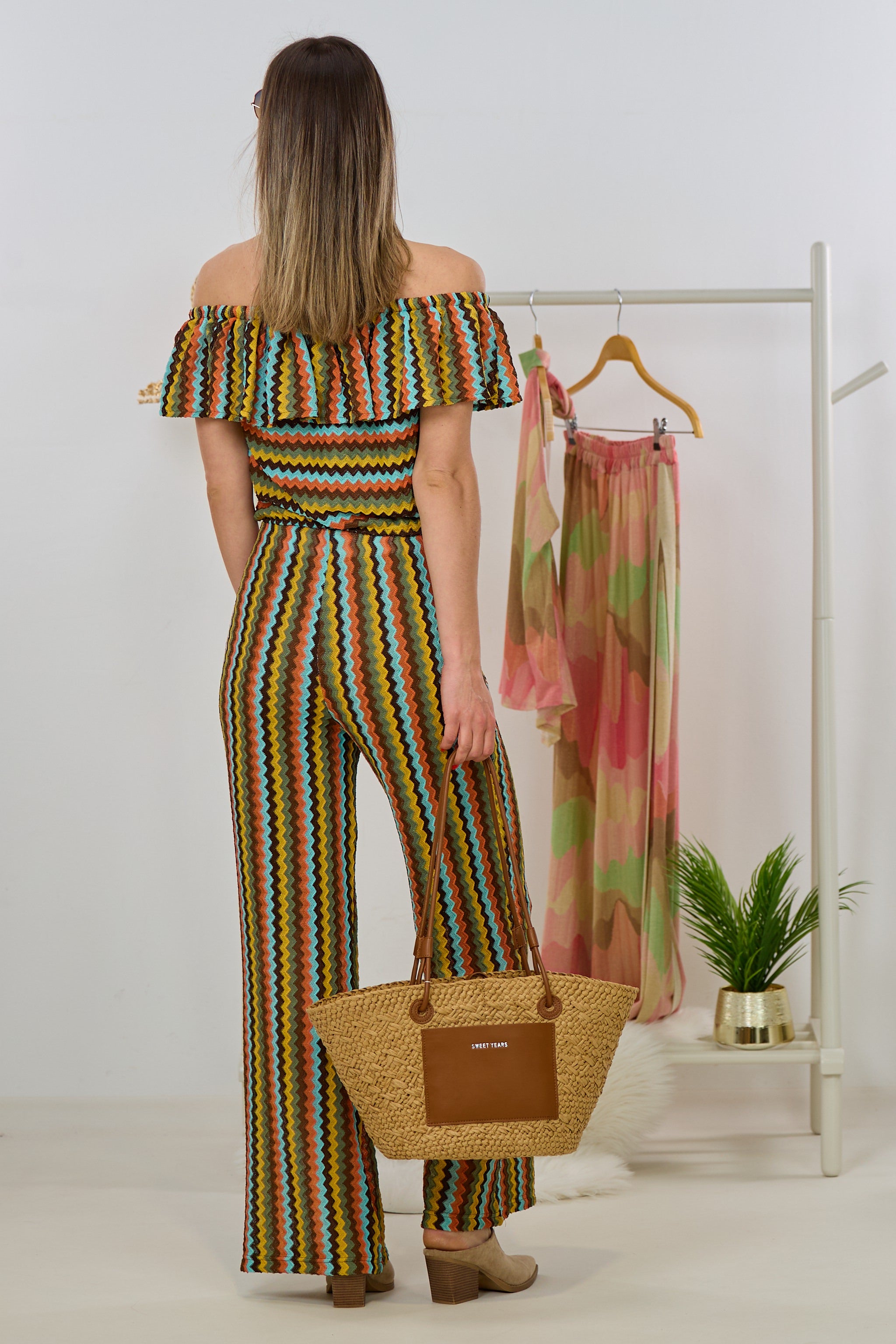2-tlg. Set aus Carmen-Top und weiter Hose, bunt