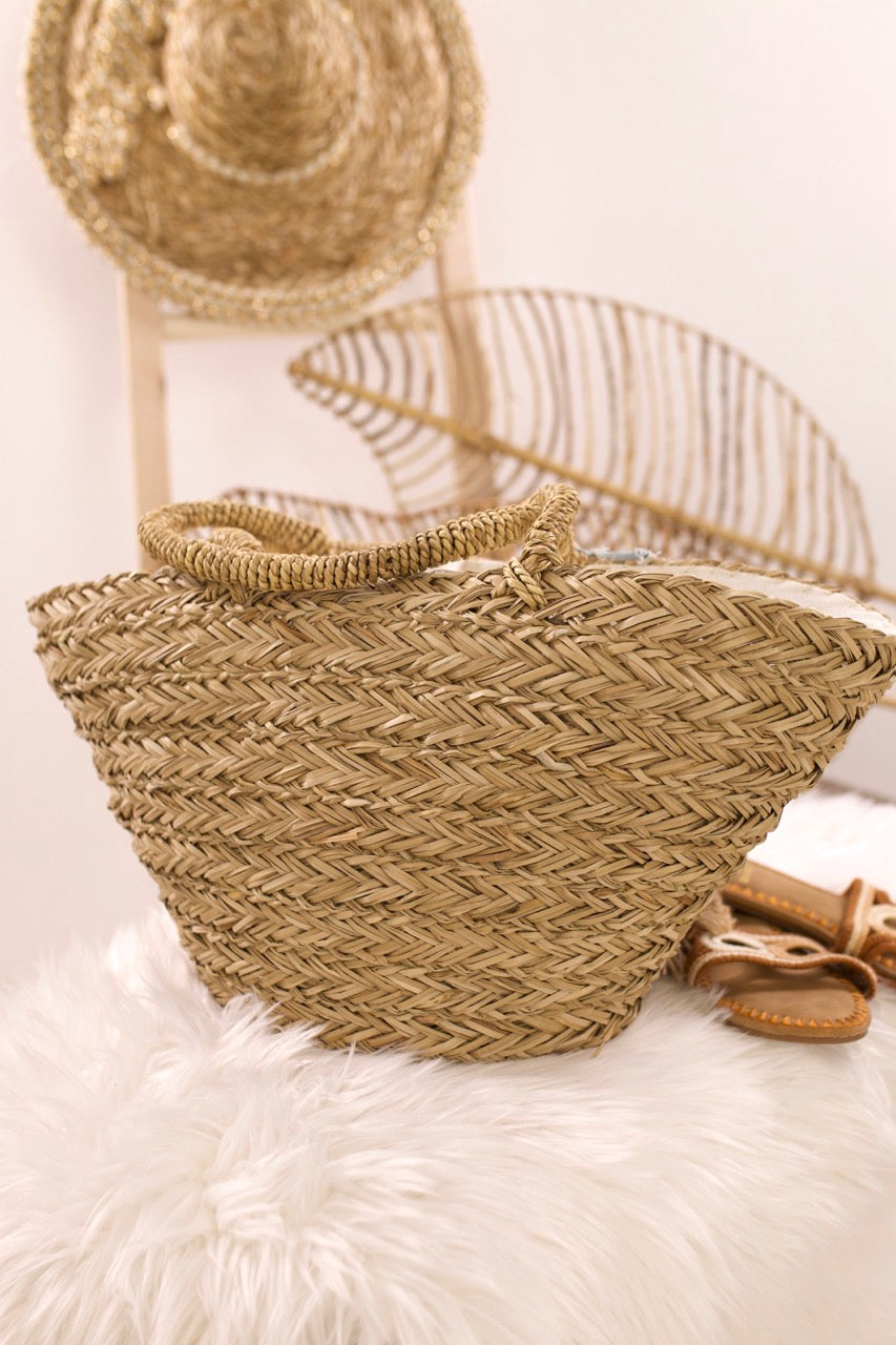 Stylische Jeans-Bast-Tasche, natur-jeansblau