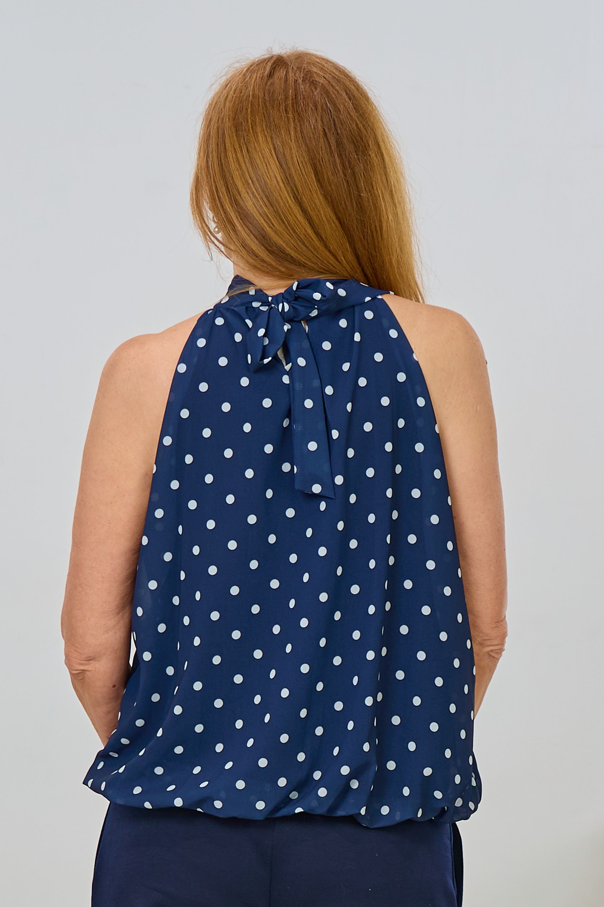 Gepunktetes Neckholder Blusen-Top, dunkelblau-weiß