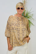 Tunikabluse mit Fantasy-Muster, taupe-braun