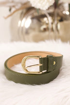 Echtledergürtel mit goldener Schnalle, khaki