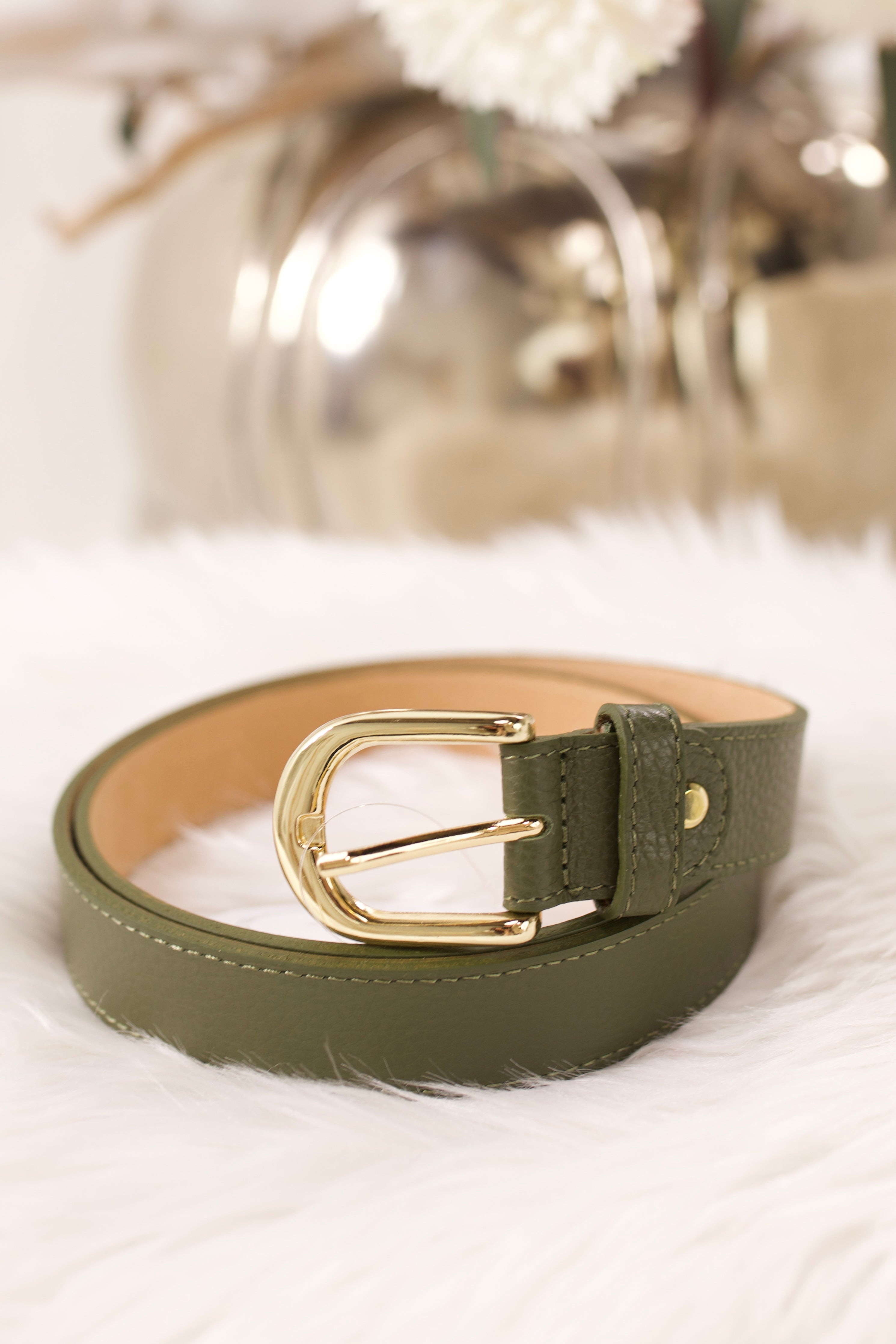 Echtledergürtel mit goldener Schnalle, khaki