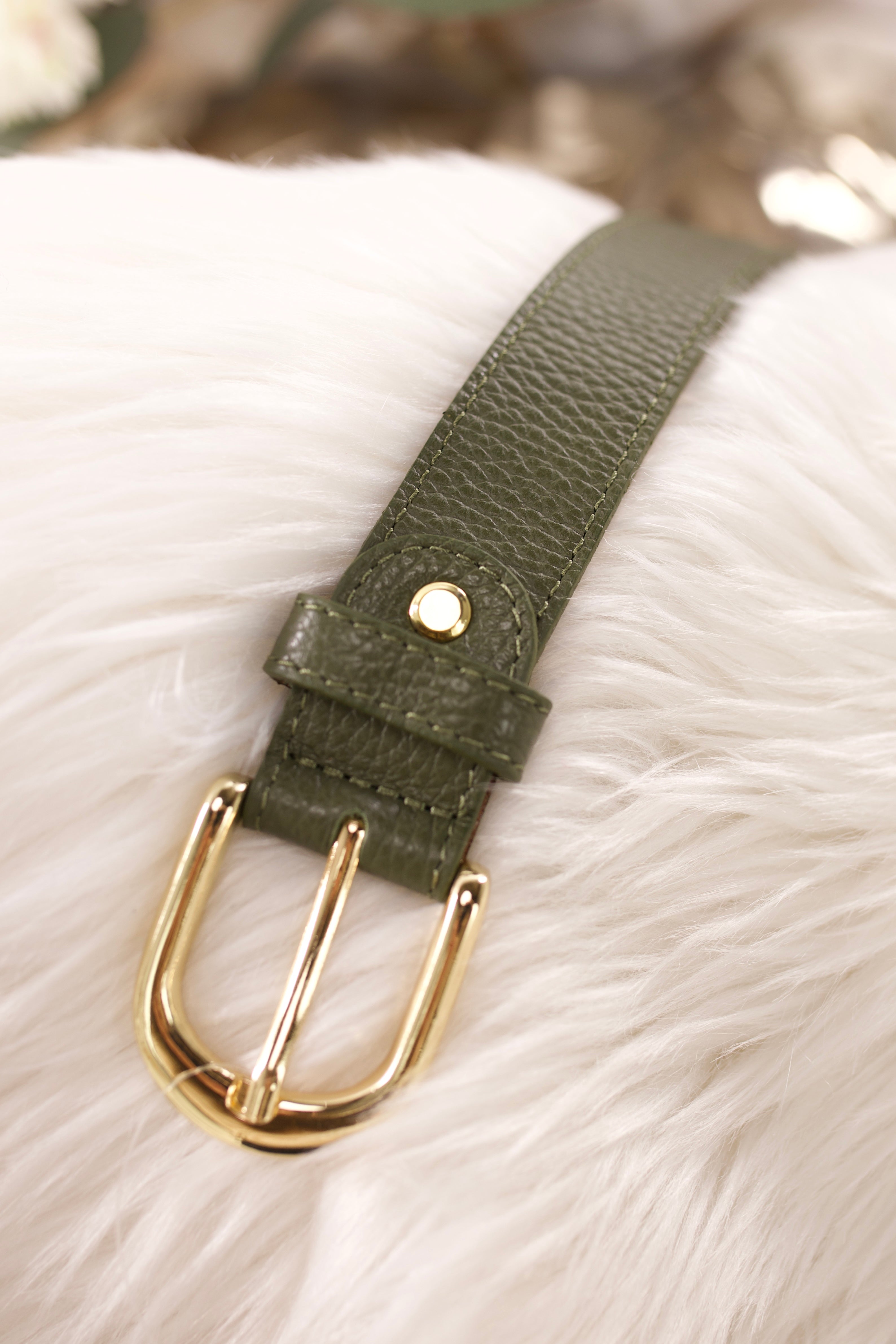 Echtledergürtel mit goldener Schnalle, khaki