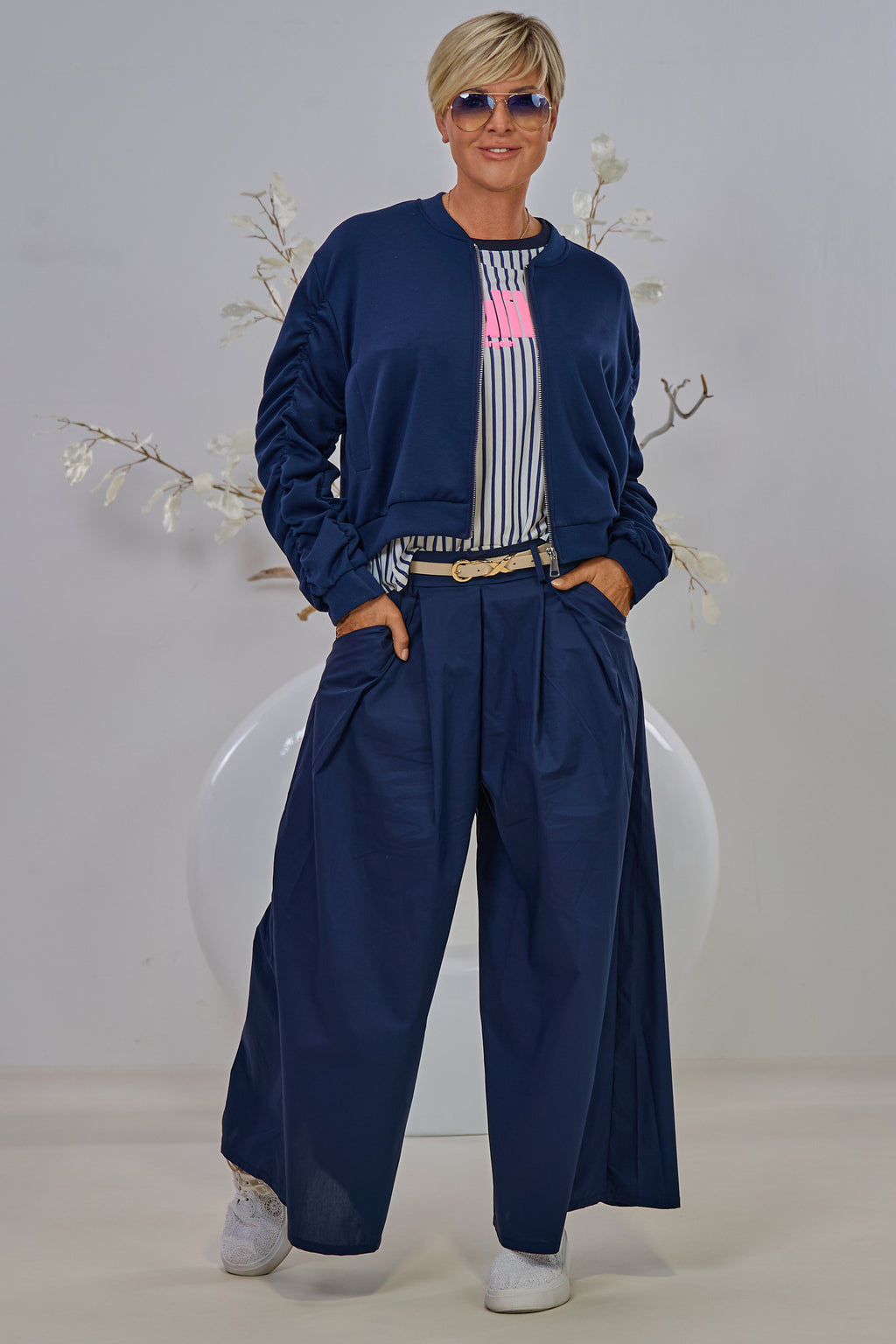 Cozy Blouson mit gerafften Ärmeln, marine blau