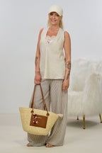 Leinenshirt mit besonderem Rückenausschnitt, beige