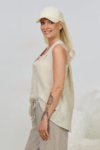 Leinenshirt mit besonderem Rückenausschnitt, beige