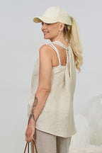 Leinenshirt mit besonderem Rückenausschnitt, beige
