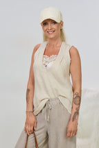 Leinenshirt mit besonderem Rückenausschnitt, beige