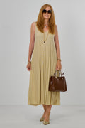 Langes Plissée-Kleid in A-Linie, gold