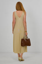 Langes Plissée-Kleid in A-Linie, gold