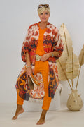 buntes Kaftan-Kleid, rot-orange-creme