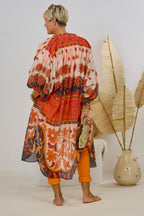 buntes Kaftan-Kleid, rot-orange-creme
