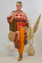 buntes Kaftan-Kleid, rot-orange-creme