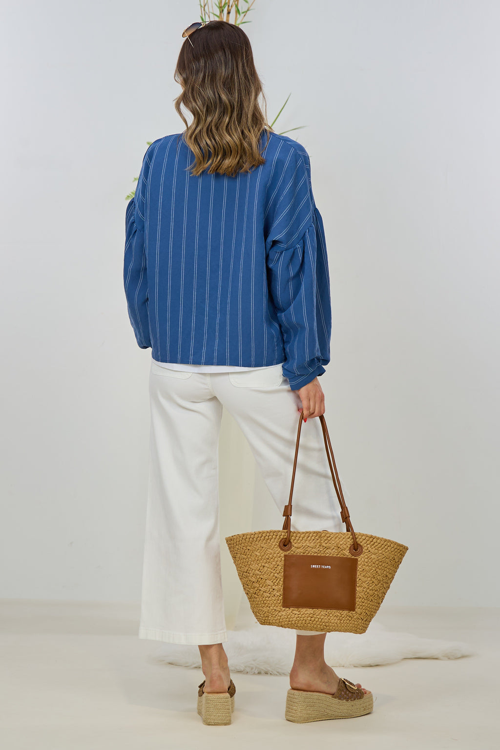 gestreifte Bluse mit weiten Ärmeln, blau-weiß