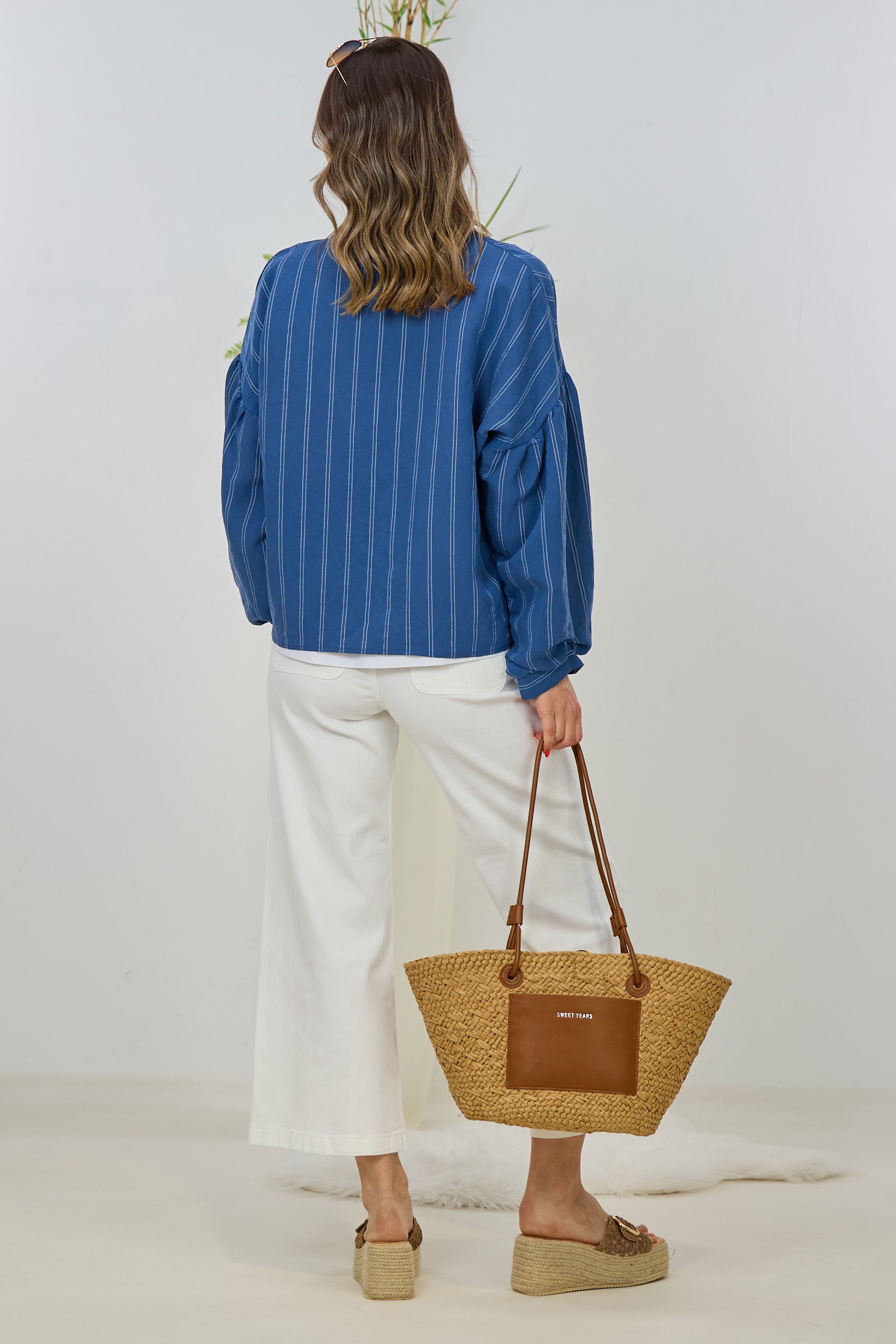 gestreifte Bluse mit weiten Ärmeln, blau-weiß