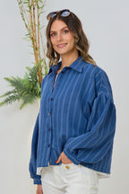 gestreifte Bluse mit weiten Ärmeln, blau-weiß