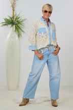 Bluse in Häkeloptik mit Jeans-Elementen, hell denim-creme