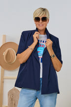 Langer Kurzarm-Blazer mit breitem Revers, marineblau