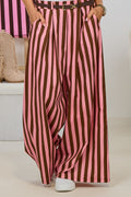 gestreifte Marlene Hose mit elastischem Bund, braun-rosa