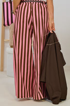 gestreifte Marlene Hose mit elastischem Bund, braun-rosa