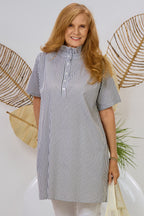 Kleid/Longbluse gestreift, grün-weiß