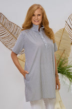 Kleid/Longbluse gestreift, grün-weiß