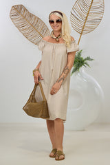 Kleidchen mit Carmen-Ausschnitt, beige