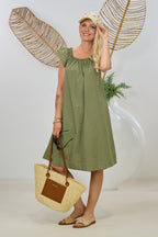 Kleidchen mit Carmen-Ausschnitt, khaki