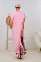 Maxikleid mit geflochtenem Gürtel, rosa