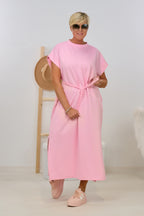 Maxikleid mit geflochtenem Gürtel, rosa