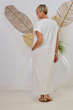 Maxikleid mit geflochtenem Gürtel, ecru