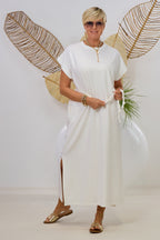 Maxikleid mit geflochtenem Gürtel, ecru