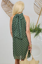 Gepunktetes Neckholder Kleid, grün-ecru