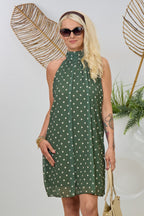 Gepunktetes Neckholder Kleid, grün-ecru