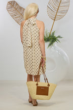 Gepunktetes Neckholder Kleid, beige-braun