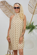 Gepunktetes Neckholder Kleid, beige-braun