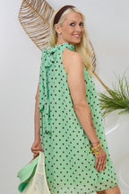 Gepunktetes Neckholder Kleid, lindgrün-braun